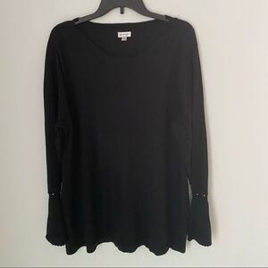 Avenue Women’s Bell Sleeve Boat Neck Black Knit Top